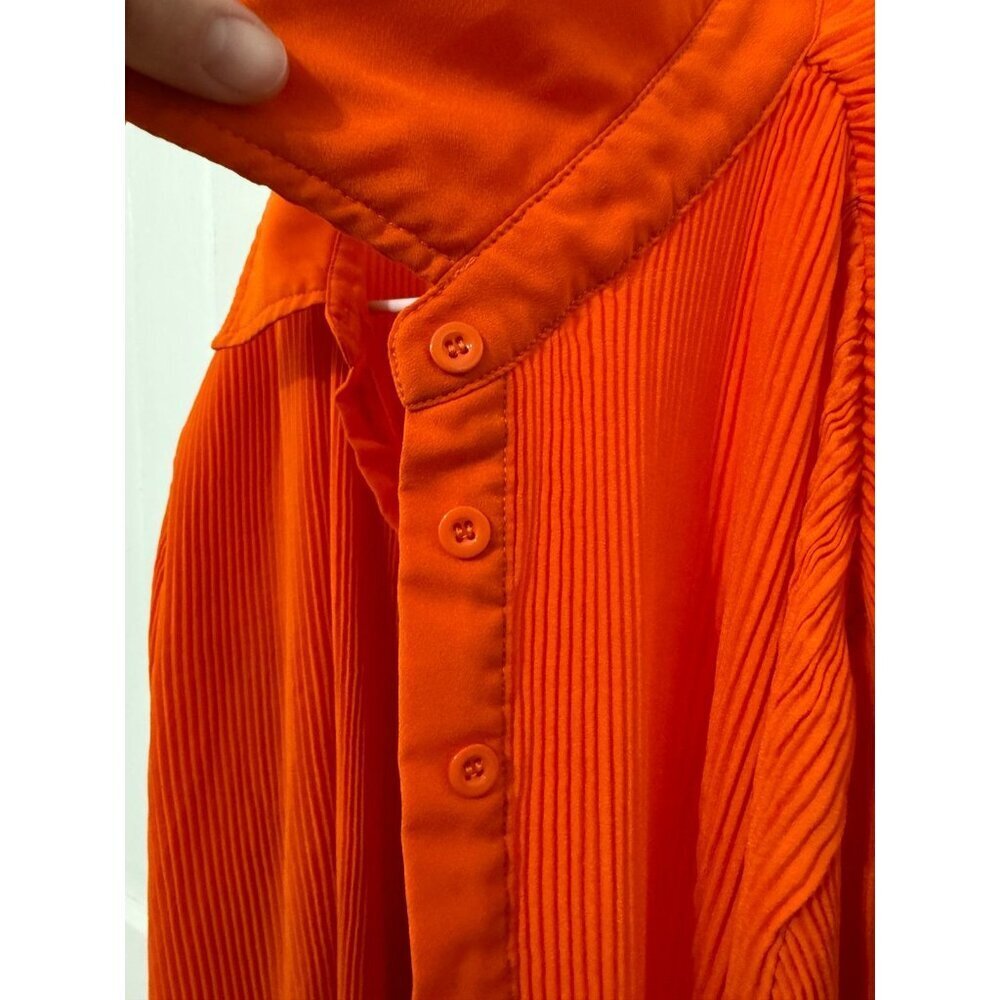 PrettyLittleThing Orange Ribbed Button-Front Blouse - Picture 4 of 8
